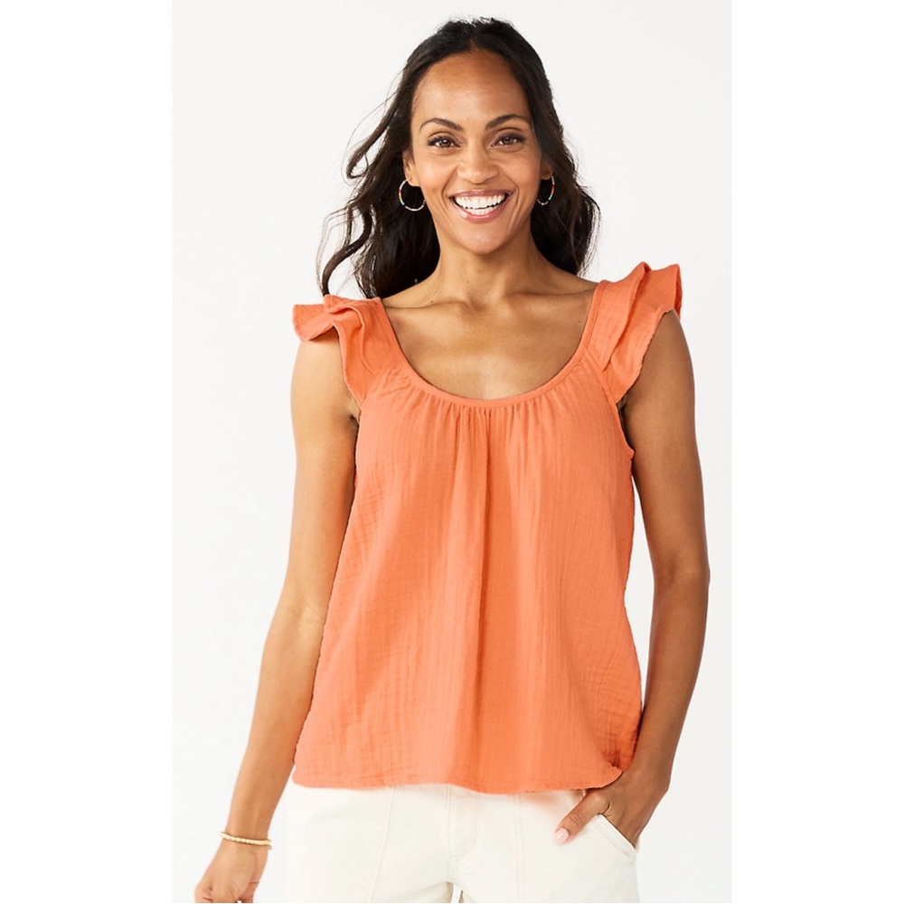 NWT Sonoma Relaxed Ruffled Tank Cotton Orange Size S